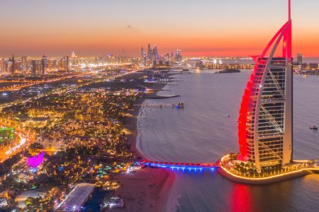 Dubai Burj Al Arab Nigh Ariel View