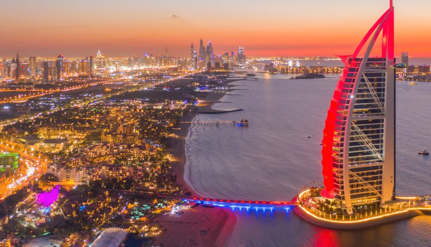 Dubai Burj Al Arab Nigh Ariel View